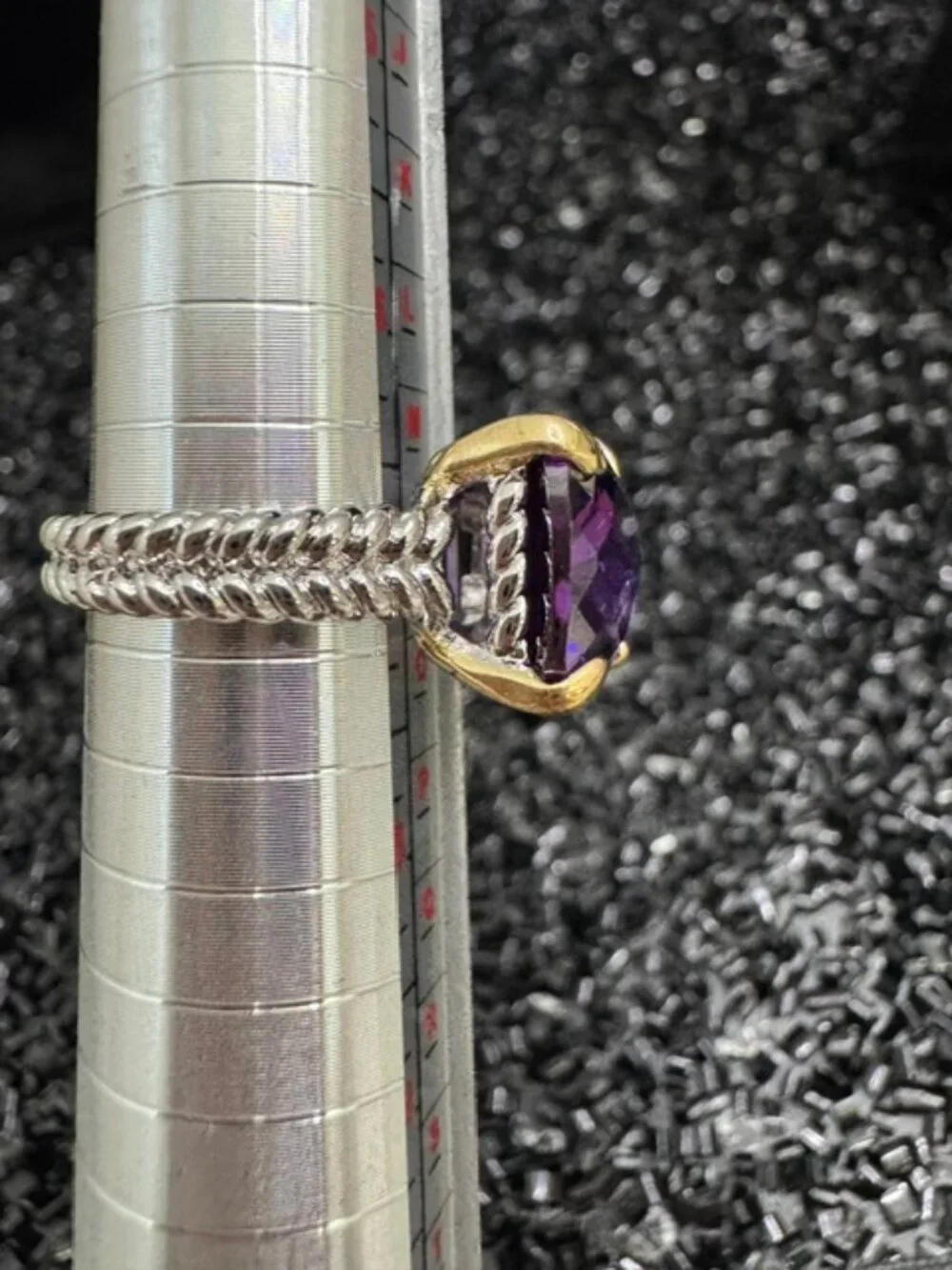 18K White Gold & Yellow Gold Filled Purple AAA CZ Statement Ring Size 7 NWOT